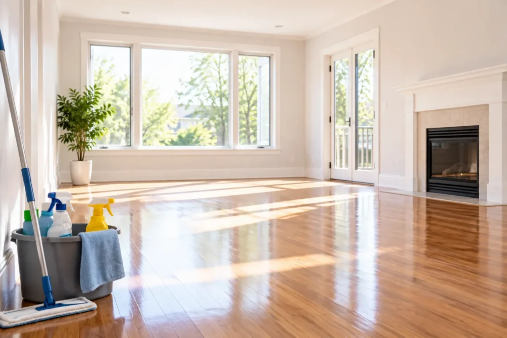Empty, freshly cleaned living room ready for the final inspection